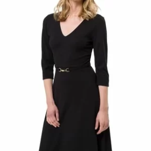 Zero Kleid, V-Ausschnitt, 3/4-Arm, Gürtel, Für Damen 9105 BLACK BEAUTY 12