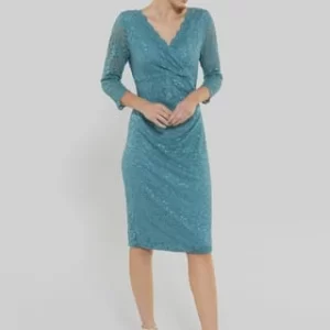 SWING Cocktailkleid, Kurz, V-Ausschnitt, Spitze, Wickeloptik, Für Damen 534 GRÜN 16
