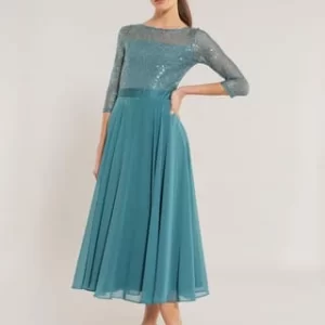 SWING Abendkleid, Midi-Länge, 3/4-Ärmel, Für Damen 530 GRÜN 14
